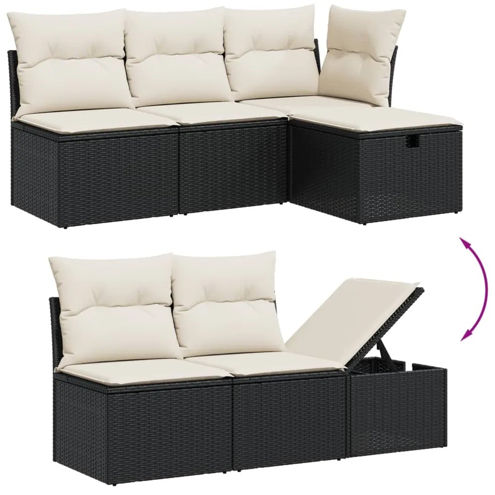 6 pcs conjunto sofás de jardim c/ almofadões vime PE preto