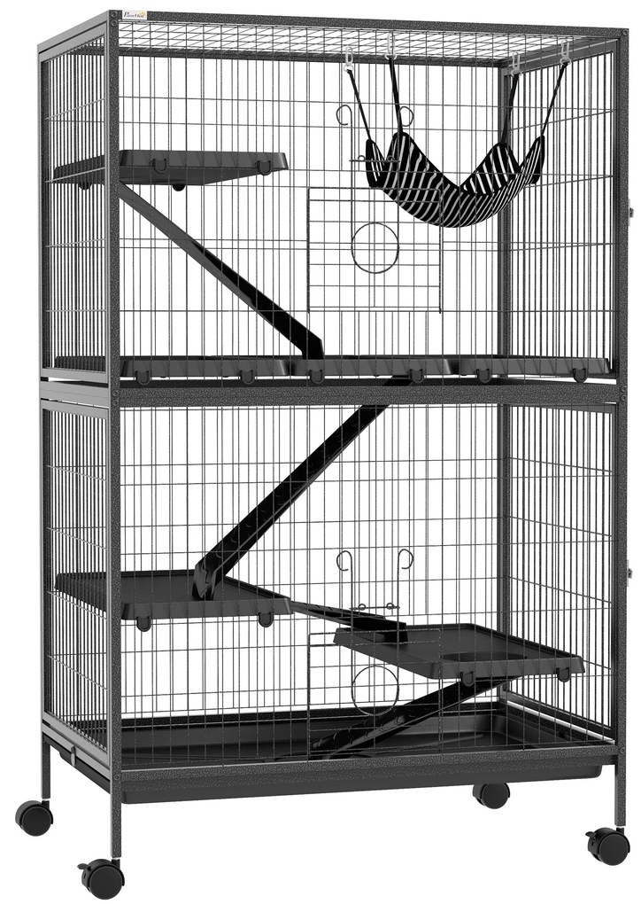 PawHut Gaiola para Roedores 80x52x128 cm Casa de 4 Alturas com Rampas
