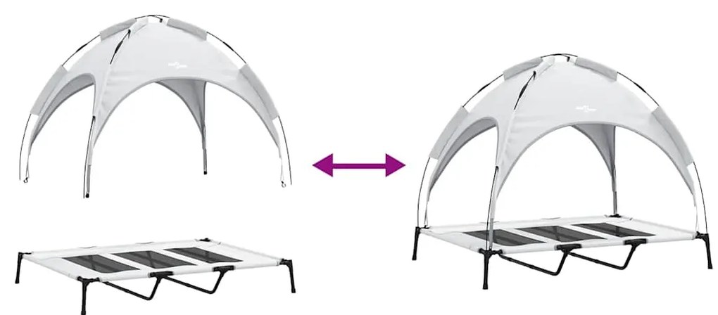 Cama Elevada para Cães com Toldo Removível Cinza Prateado XL Aço