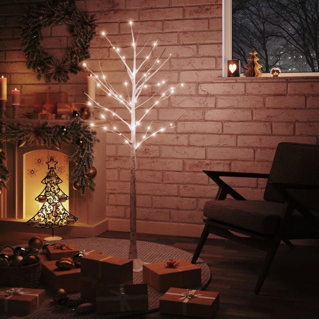 345143 vidaXL Árvore c/ 72 luzes LED 150 cm bétula branco quente