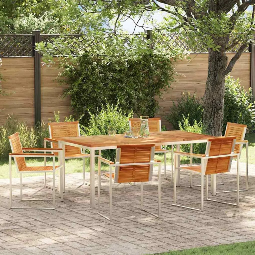 vidaXL Conjunto de Jantar de Jardim 7 Peças em Teca Sólida e Aço Inoxidável