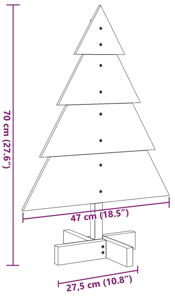 Árvore de Natal em madeira decorativa 70 cm madeira maciça