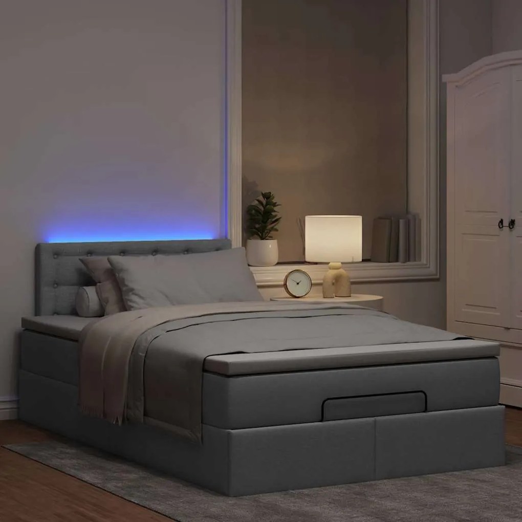Cama otomana com colchão 120x200 cm tecido cinzento claro