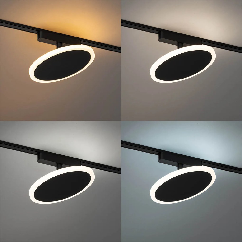 Foco Moderno Preto para Sistema de Trilho Monofásico c/ LED Integrado - Magnetic Puk