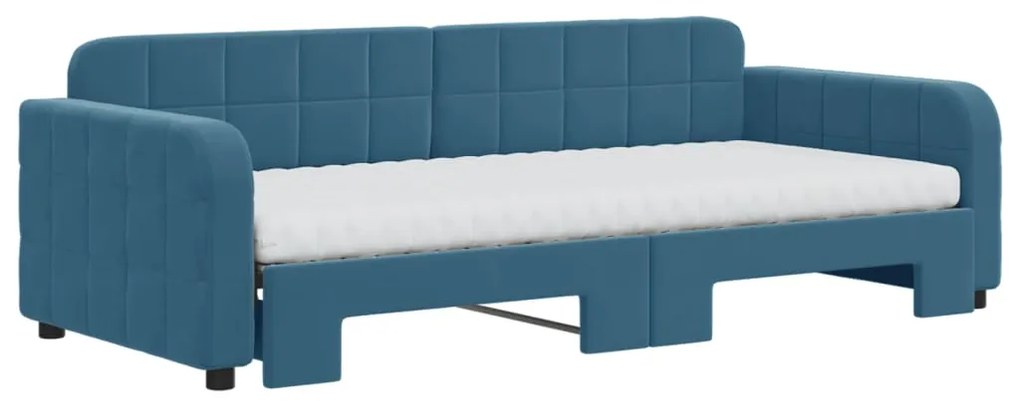 Sofá-cama com gavetão e colchões 90x200 cm veludo azul