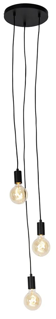 Candeeiro de suspensão industrial preto 3-luzes - Facil Design,Moderno