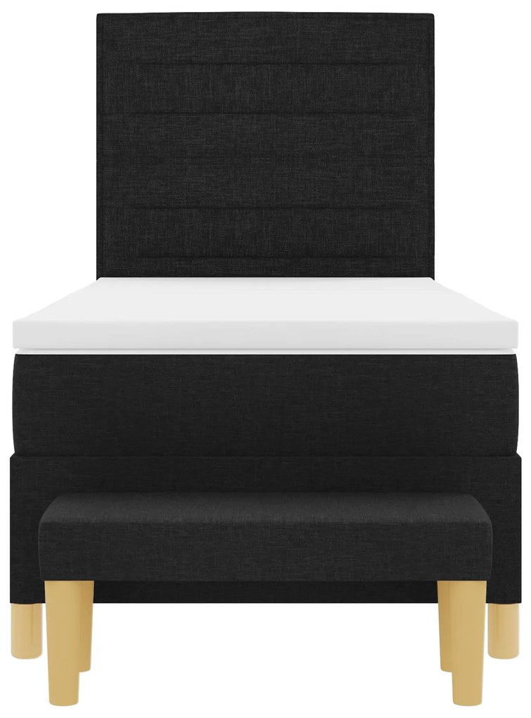 Cama Box Spring com Colchão e Banco Preto 80x200 cm Tecido