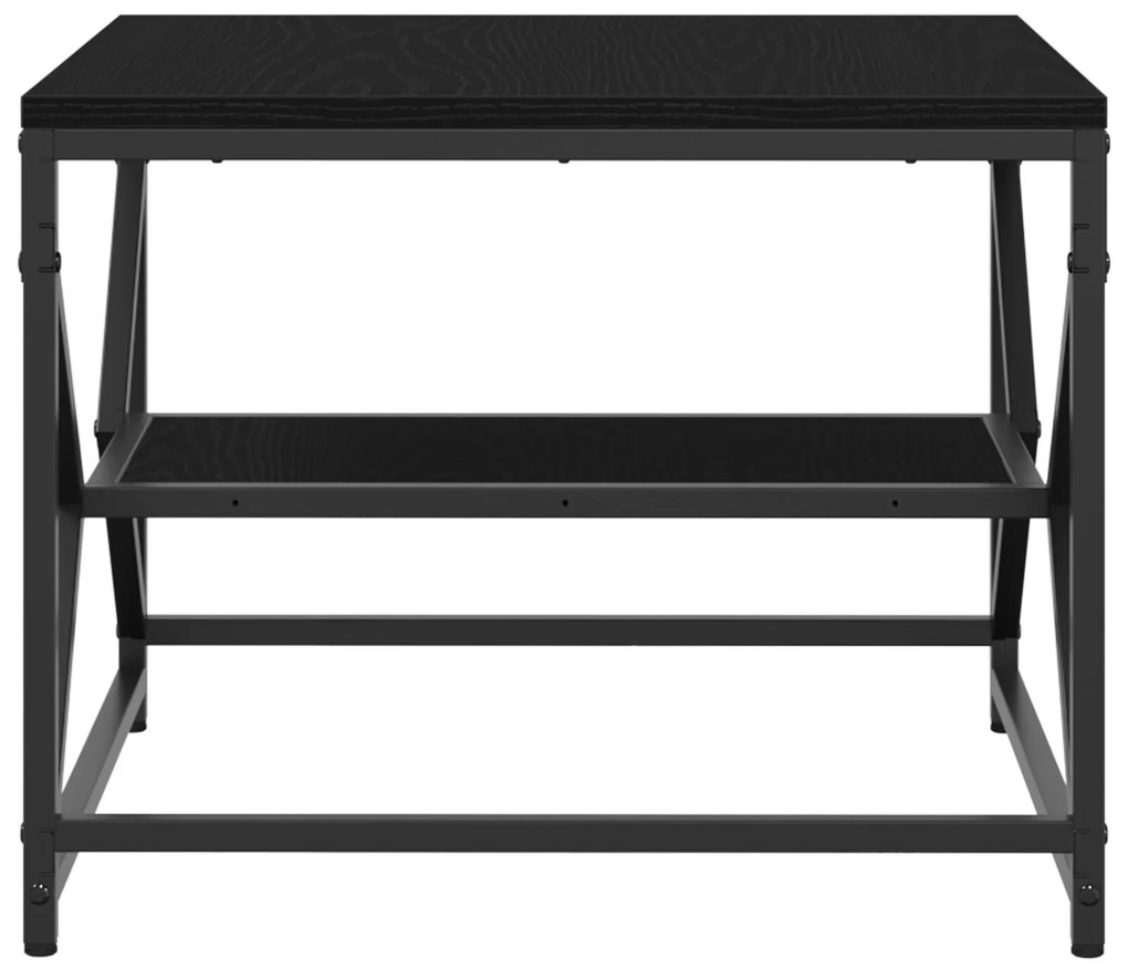 Mesa de Café Carvalho Preto com Prateleira, 51x50x40 cm, Feita de Made