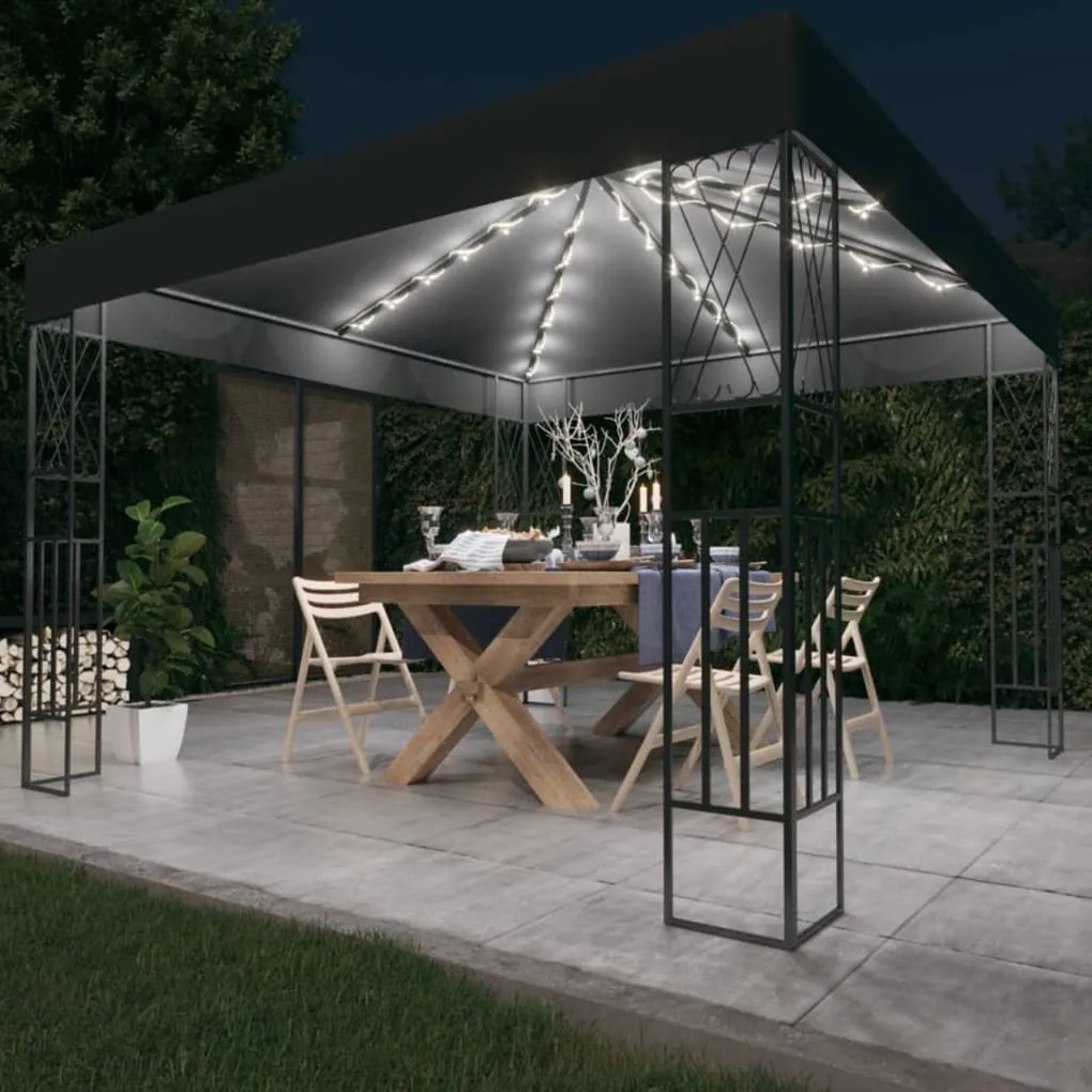 vidaXL Gazebo com cordões de luzes LED 3x3 m tecido antracite