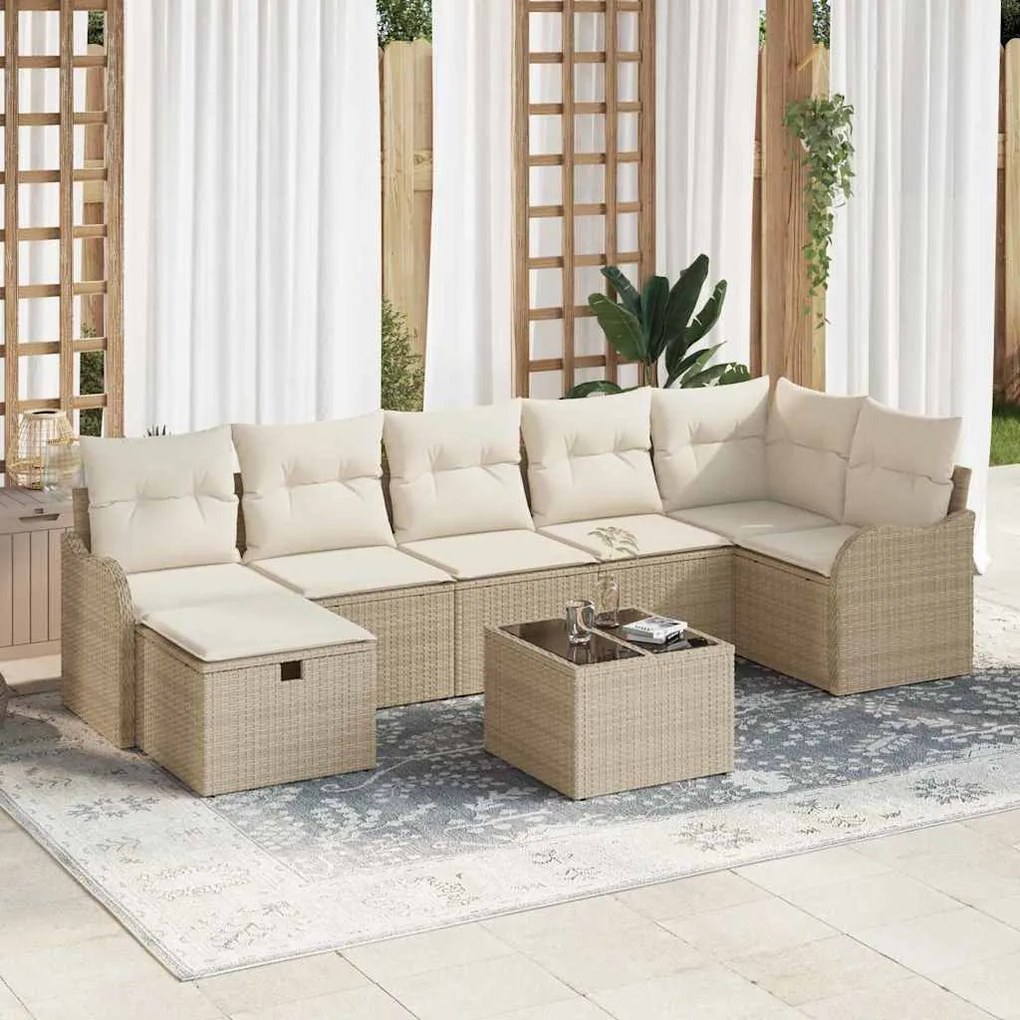 vidaXL Conjunto de Sofá de Jardim com 8 Peças e Almofadas Bege