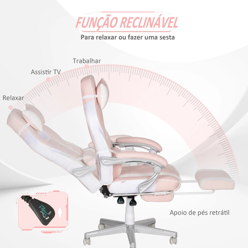 Cadeira Gaming Cadeira de Escritório Reclinável com Altura Ajustável A
