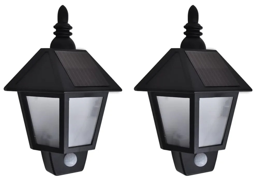 Candeeiros de parede solares 2 pcs c/ sensor de movimento preto
