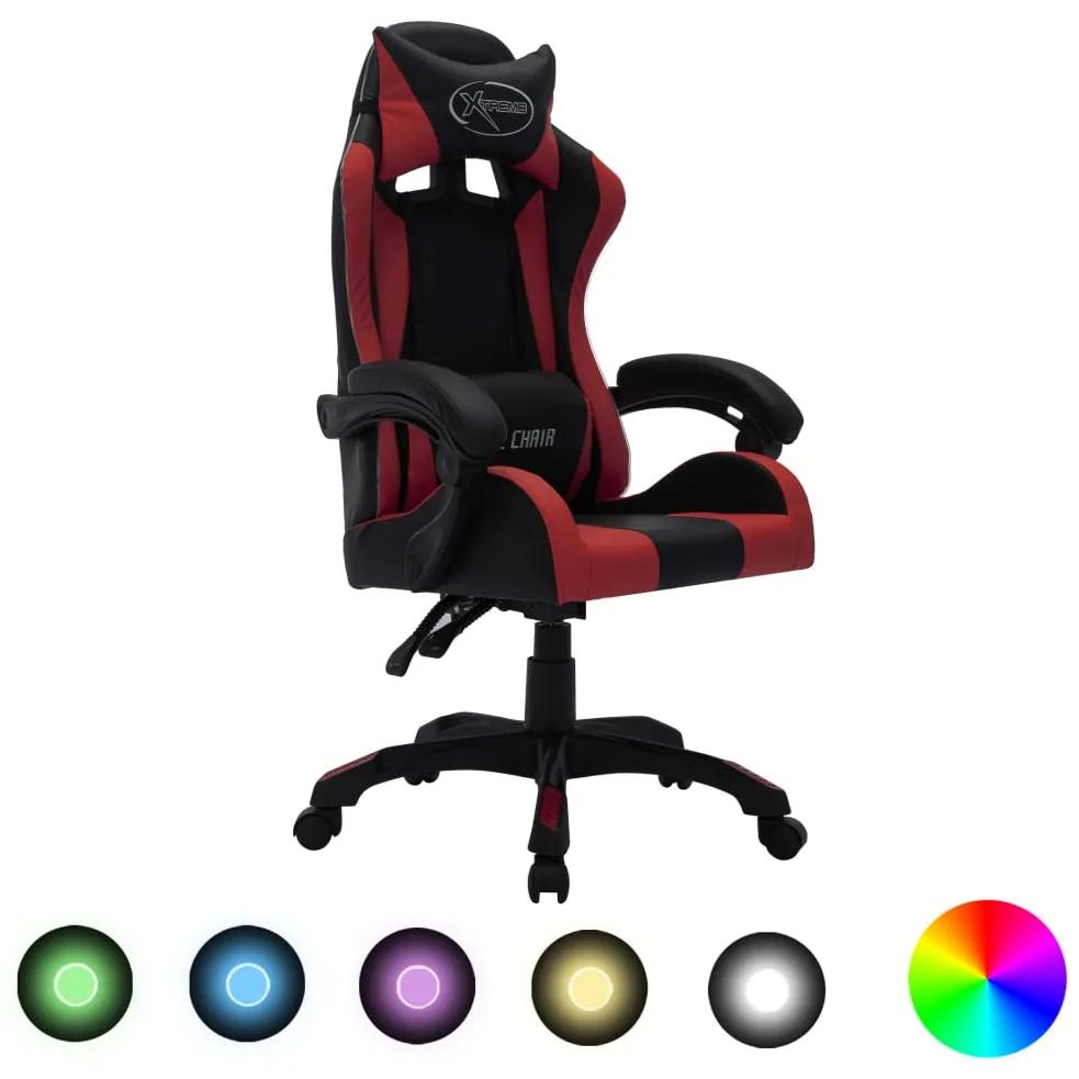 288003 vidaXL Cadeira corrida luzes LED RGB couro arti. vermelho tinto/preto