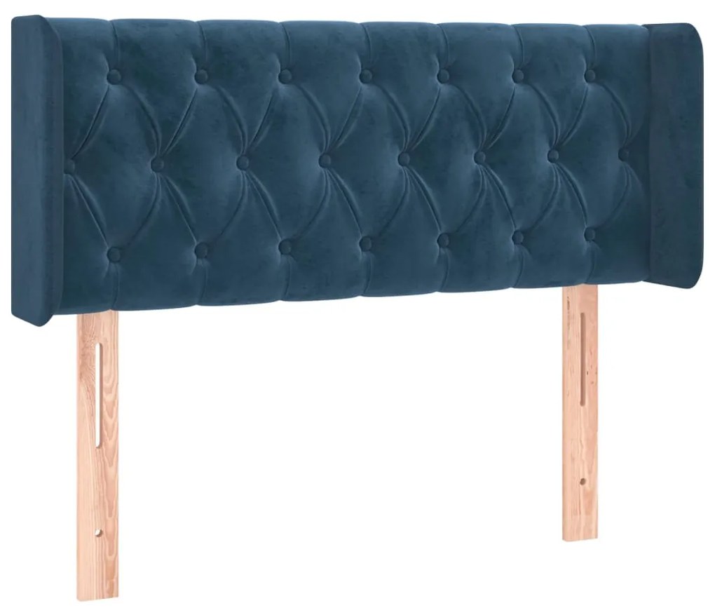 Cabeceira cama c/ luzes LED veludo 103x16x78/88 cm azul-escuro