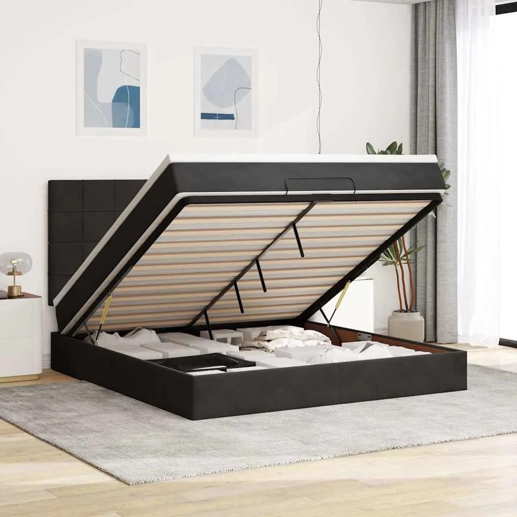 vidaXL Estrutura de cama otomana com colchões 160x200 cm veludo preto
