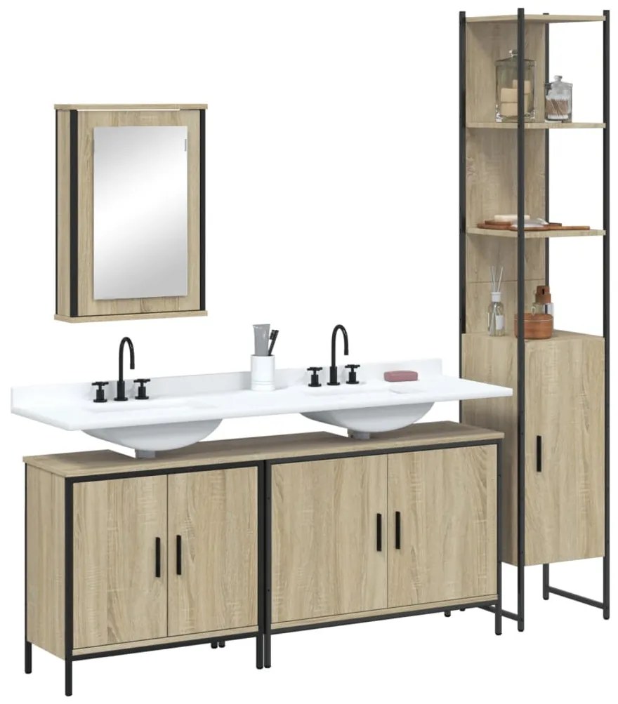 vidaXL 4 pcs conj. móveis casa banho derivados madeira carvalho sonoma