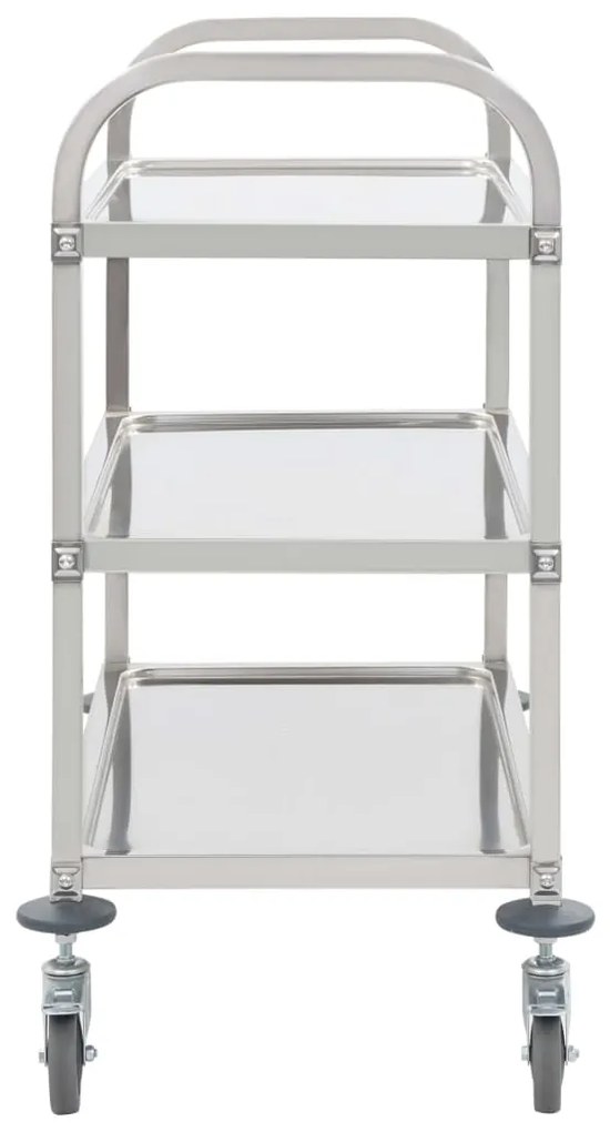 Carrinho de cozinha de 3 níveis 96,5x55x90 cm aço inoxidável