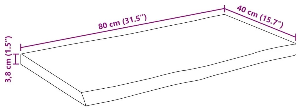 Tampo de mesa c/ borda viva 80x40x3,8cm mangueira áspera maciça