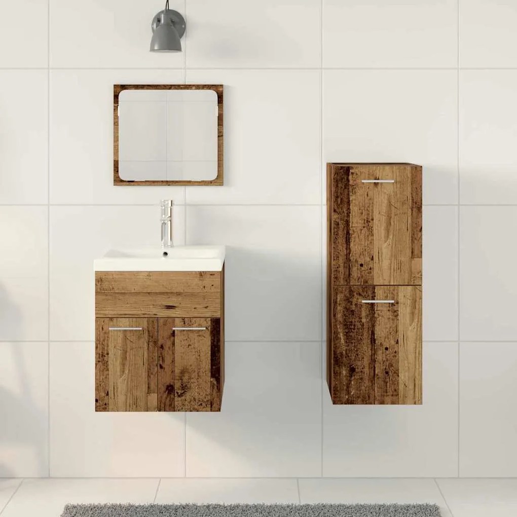 Conjunto de Móveis para Casa de Banho 3 Peças Madeira Antiga
