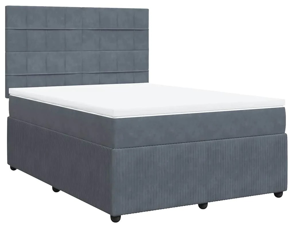 Cama com molas/colchão 140x190 cm veludo cinzento-escuro
