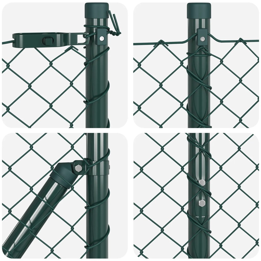 Cerca de Cadeia com 7 Postes 1.5x10 m Aço Galvanizado Verde
