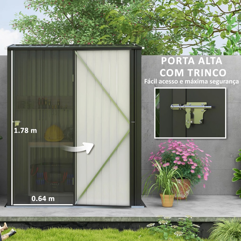 Abrigo de Jardim 1,34m² 161,5x94,5x196 cm Abrigo de Exterior de Aço Galvanizado com Porta e Fechadura Preto
