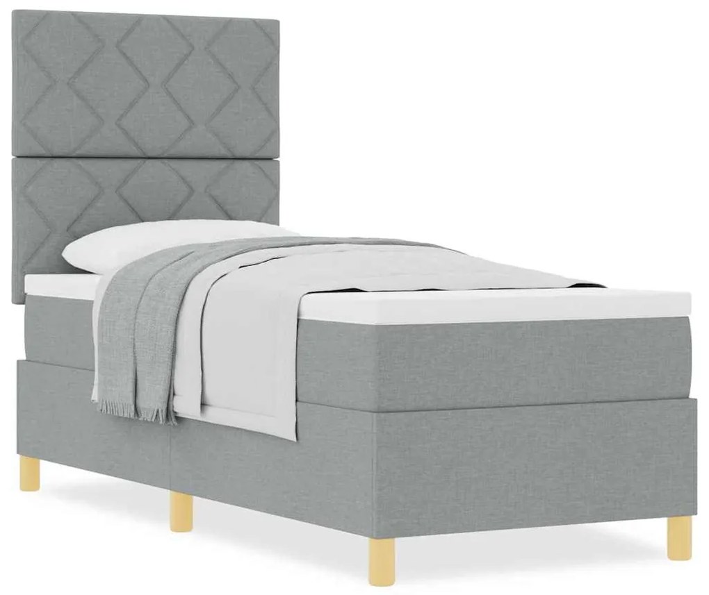 Cama Box Spring com Colchão Cinza Claro 80x200 cm Tecido