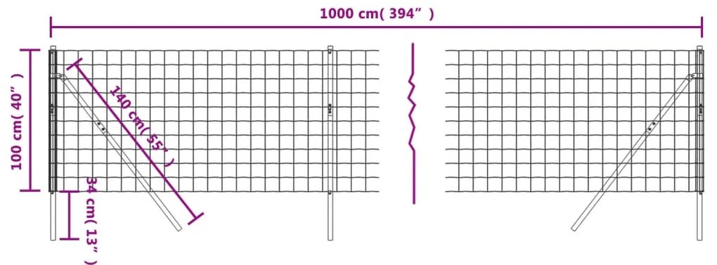 Cerca de malha de arame 1x10 m aço galvanizado antracite