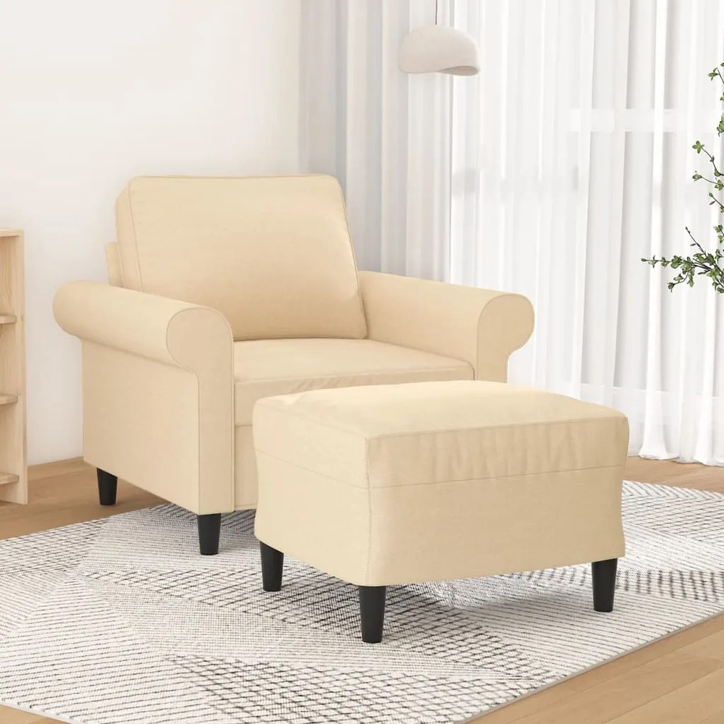 vidaXL Poltrona com apoio de pés 60 cm tecido cor creme
