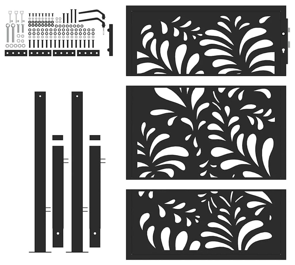 Portão de jardim 105x130 cm preto projeto de onda de aço