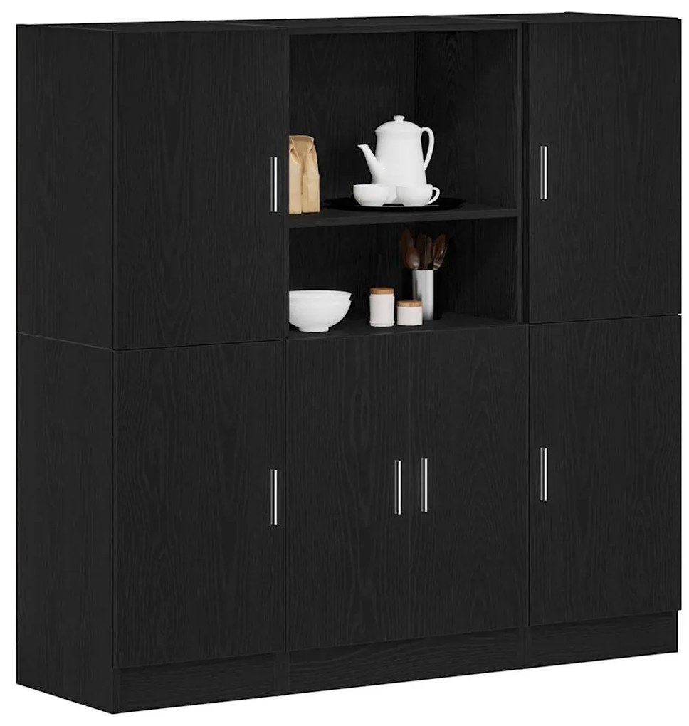 3 pcs armário de cozinha conjunto derivados de madeira preto