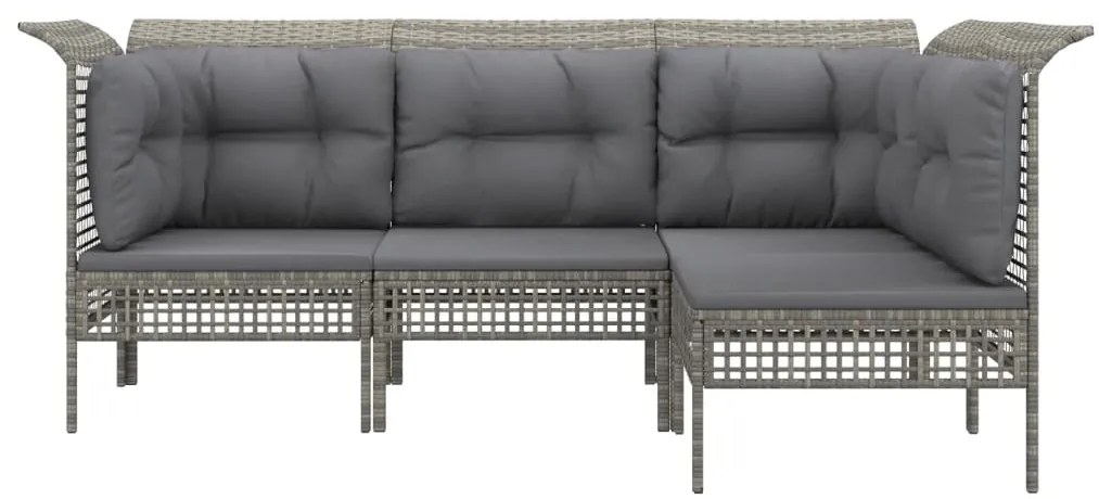 4 pcs conjunto lounge de jardim c/ almofadões vime PE cinzento