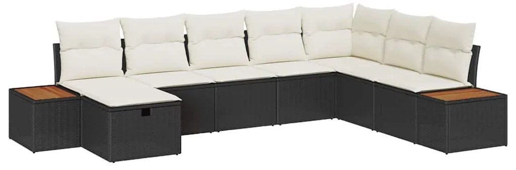 Conjunto de Sofá de Jardim vidaXL com Almofadas Preto Vime Sintético