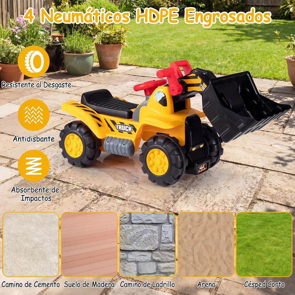 Andador Infantil de Construção 3 em 1, 85 x 33 x 44 cm, com Efeitos Sonoros, Amarelo