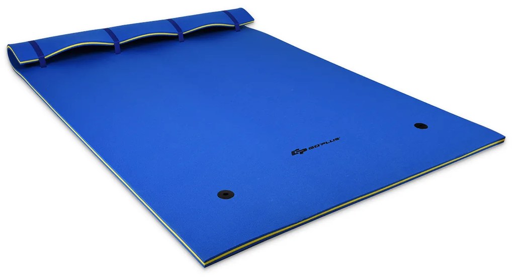 Colchão flutuante piscina, praia de espuma XPE ecológico com cabeça enrolável adequado para 3-5 pessoas 270 x 180 x 3,5 cm Azul