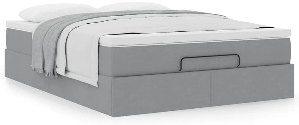 Estrutura cama otomana colchão 140x200cm tecido cinzento claro