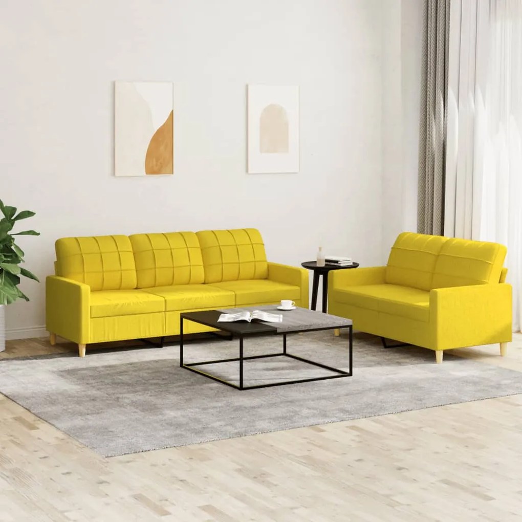 3201311 vidaXL 2 pcs conjunto de sofás com almofadões tecido amarelo-claro