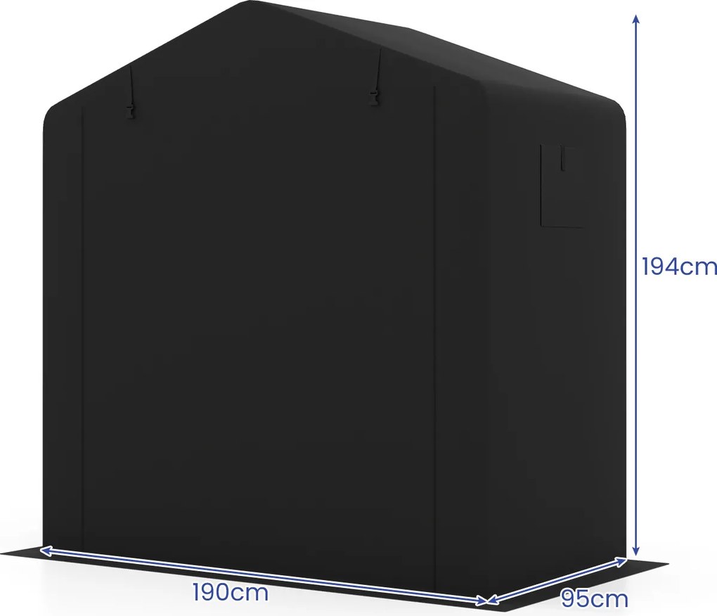 Abrigo de Jardim para Armazenamento, 190 x 95 x 194 cm, Porta com Fecho de Correr, Preto