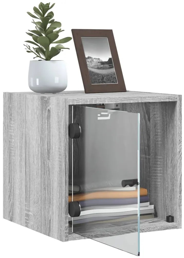 Mesa cabeceira c/ portas vidro 2 pcs 35x37x35cm cinzento sonoma