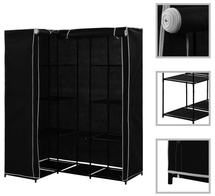 282449 vidaXL Roupeiro de canto 130x87x169 cm preto