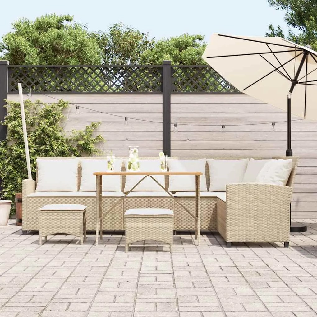 4 pcs conjunto sofás de jardim com almofadões em L vime PE bege