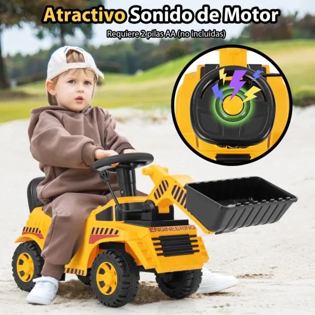 Andarilho Escavadora para crianças com balde ajustável Som do motor Anti-torção Bloqueio anti-torção do motor Piso do veículo de construção