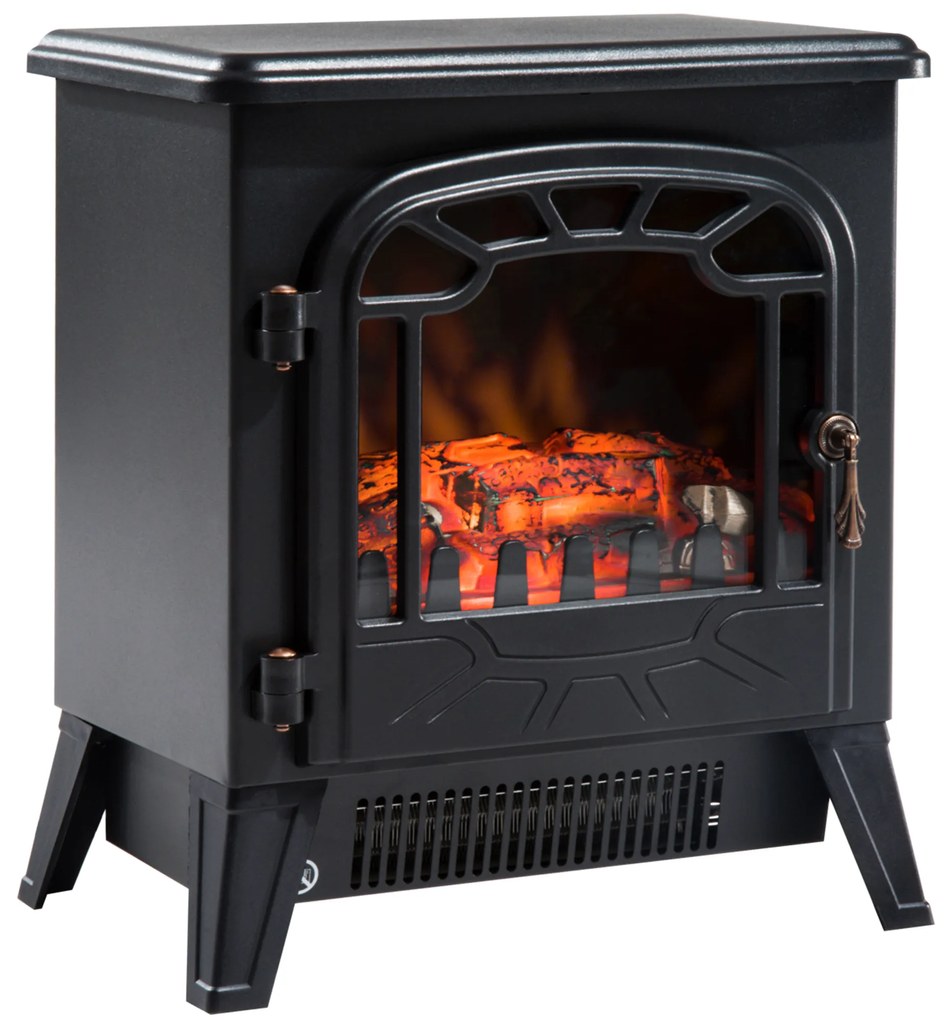 HOMCOM Lareira Elétrica com Efeito de Chama Realista Potência 900W/1800W para Ambientes entre 18-24m² 36x25,5x41,5cm Preto | Aosom Portugal