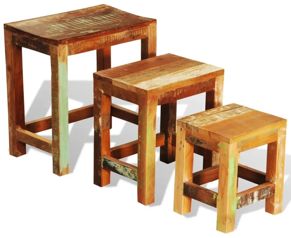 Mesas de encastrar vintage 3 pcs madeira reciclada