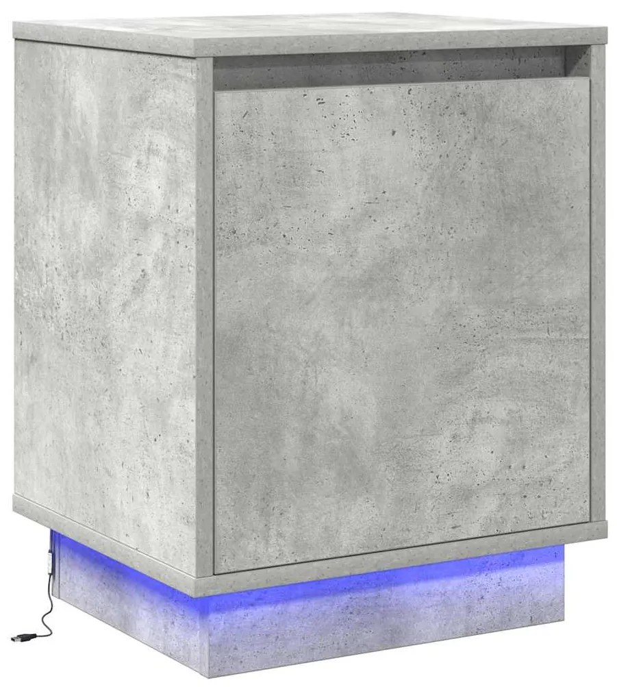 Mesas de cabeceira com luzes LED 2 pcs Cinza Concreto 39x34,5x50 cm