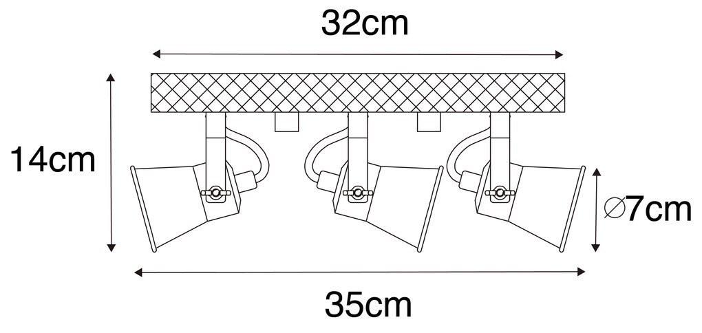 Candeeiro de teto rústico preto com madeira 3 luzes ajustáveis - Jelle