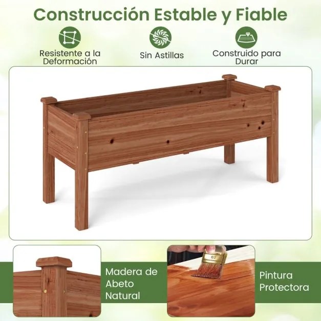 Floreira jardim elevada de madeira de abeto 120 x 43,5 x 51 cm com 5 orifícios de drenagem Café