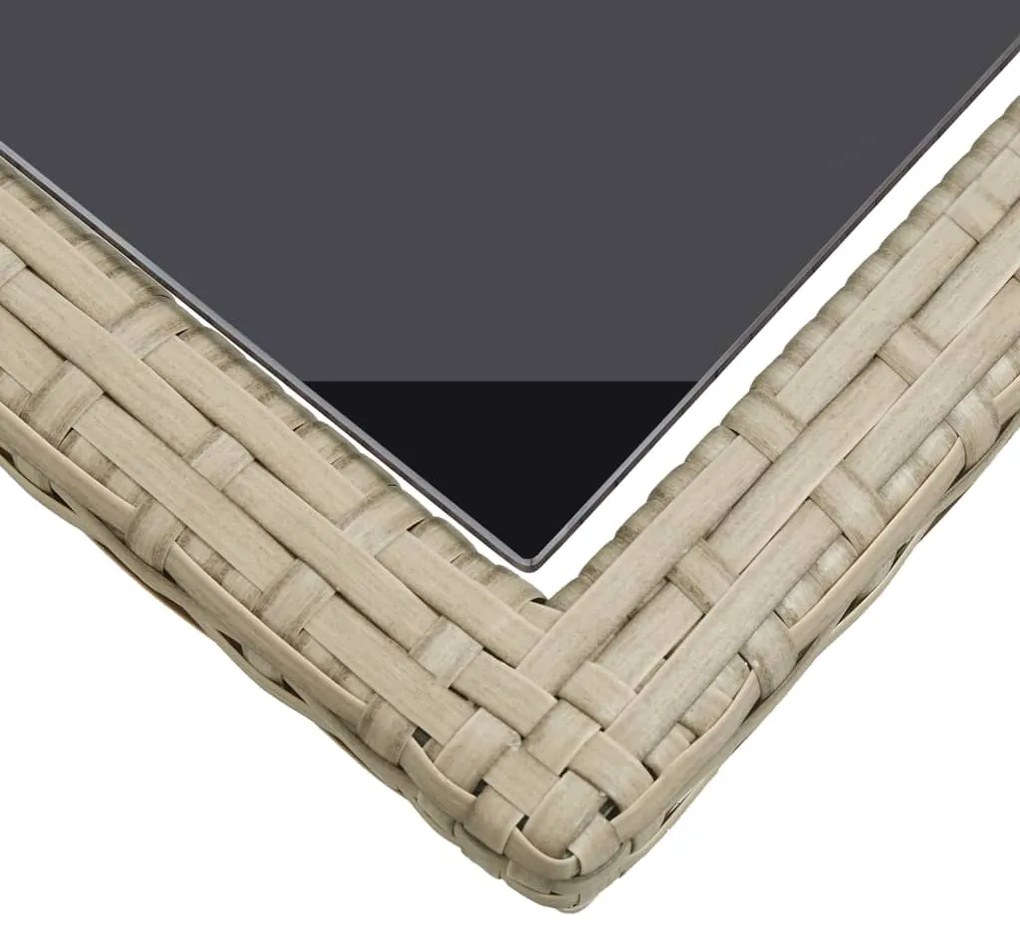Mesa de jardim 110x53x72 cm vidro e vime PE bege