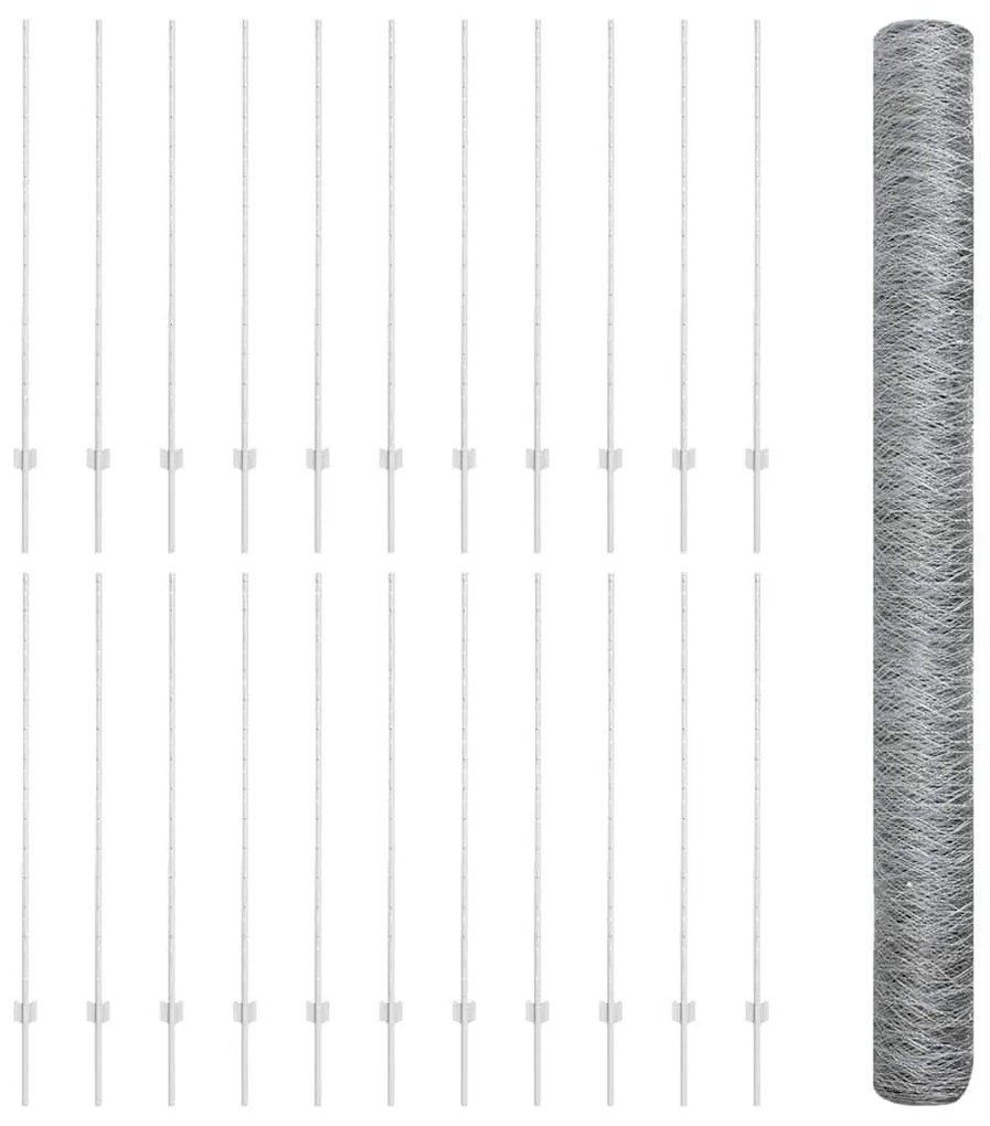 Postes de Cerca vidaXL 22 pcs U-Channel 140 cm Aço Galvanizado