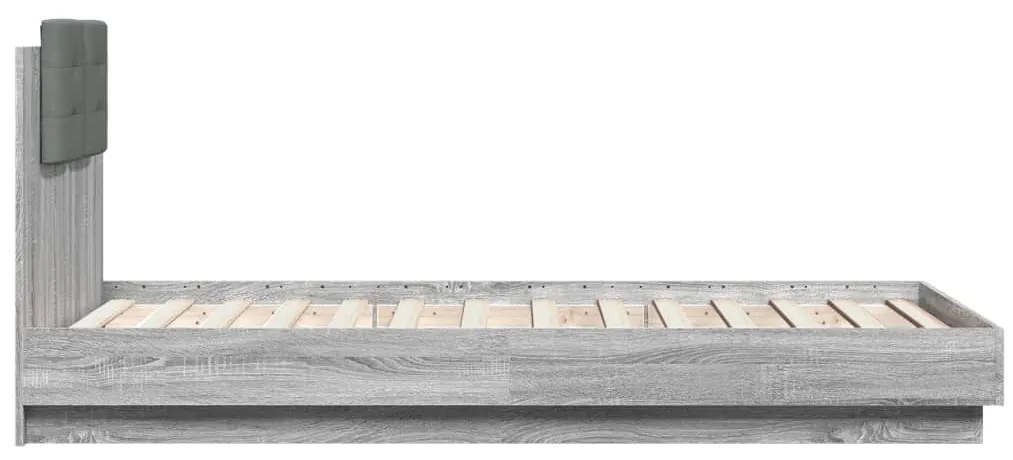 Estrutura de cama c/ cabeceira/luzes LED 90x190 cm cinza sonoma